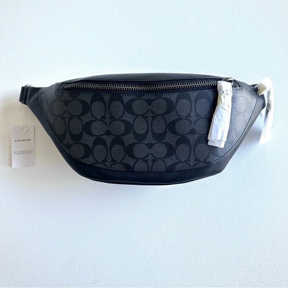 COACH Warren Unisex Belt Bag in Charcoal/Black Signature Canvas - Picture 3 of 4